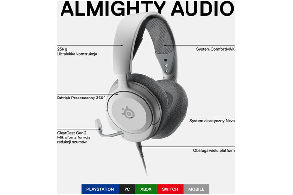 Słuchawki SteelSeries Arctis Nova 1P Nauszne Przewodowe biały