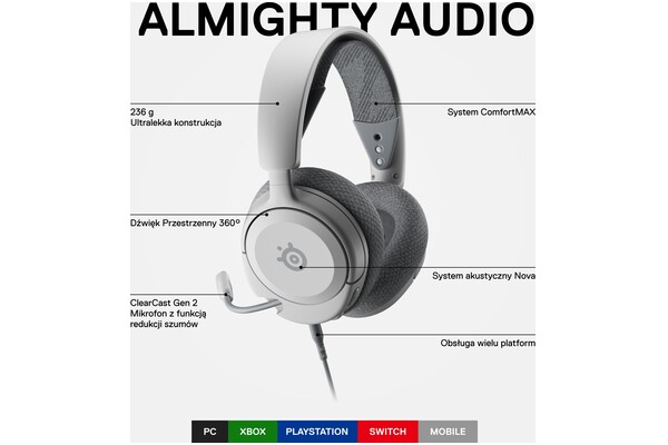 Słuchawki SteelSeries Arctis Nova 1 Nauszne Przewodowe biały