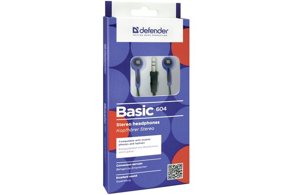 Słuchawki DEFENDER Basic 604 Dokanałowe Przewodowe czarno-niebieski