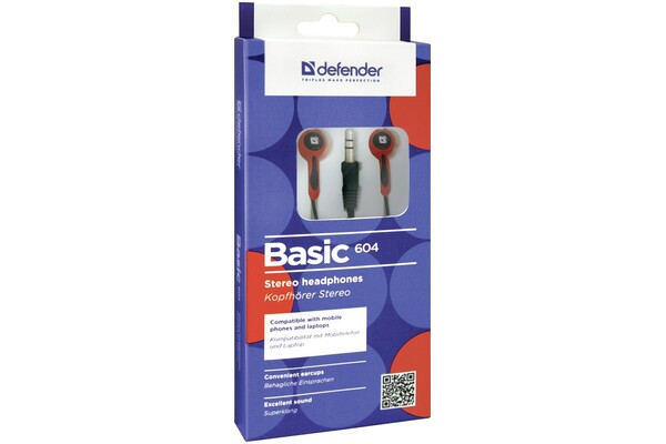 Słuchawki DEFENDER Basic 604 Dokanałowe Przewodowe czarno-czerwony