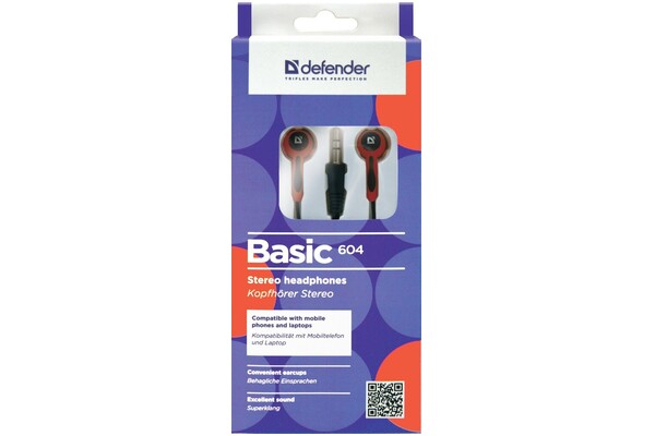 Słuchawki DEFENDER Basic 604 Dokanałowe Przewodowe czarno-czerwony