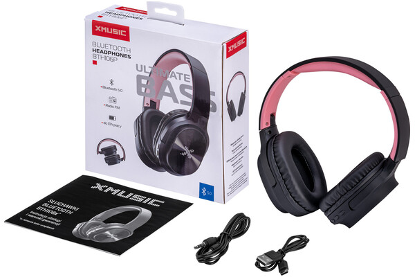 Słuchawki XMUSIC BTH106B Nauszne Bezprzewodowe Czarno-różowy