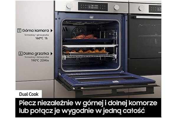 Piekarnik do zabudowy Samsung NV7B4545VAS Dual Cook Flex elektryczny Parowy Srebrno-stalowy