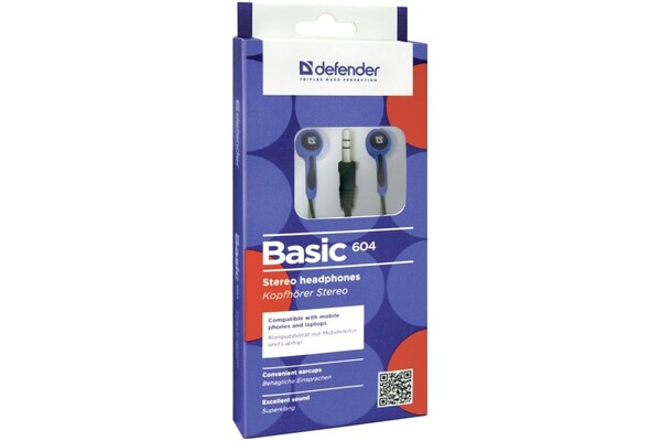 Słuchawki DEFENDER Basic 604 Dokanałowe Przewodowe niebieski