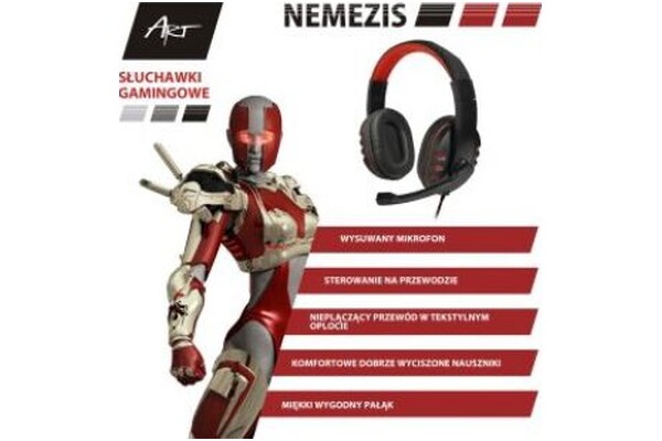 Słuchawki ART Nemezis Nauszne Przewodowe czerwony