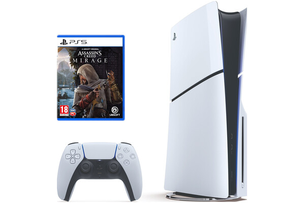 Konsola Sony PlayStation 5 Slim 1TB biało-czarny + Assassins Creed Mirage