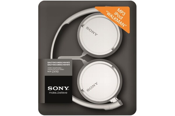 Słuchawki Sony MDRZX110W Nauszne Przewodowe biały