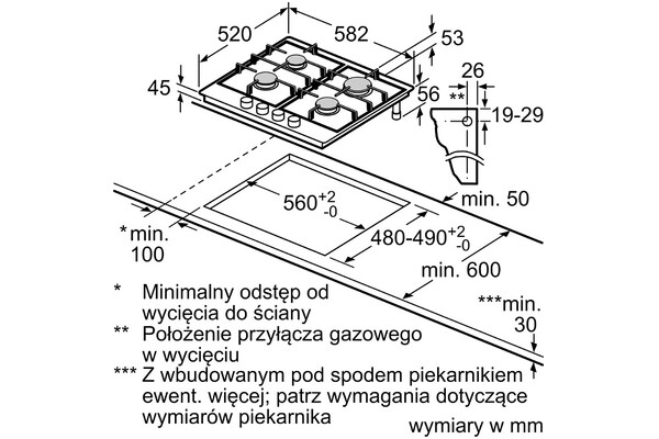 Płyta gazowa z palnikami Bosch PCP6A5B90