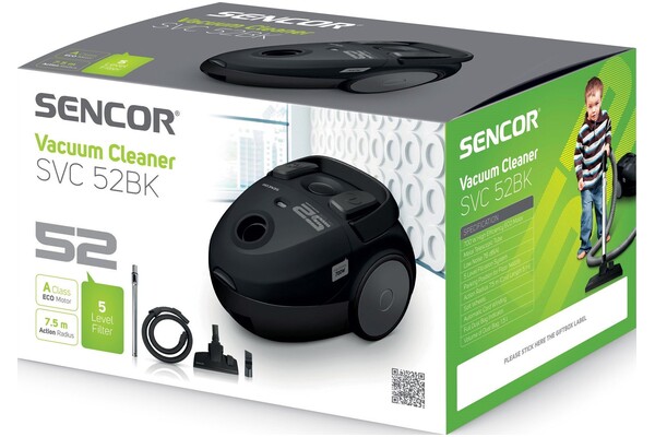 Odkurzacz SENCOR SVC52BKEUE3 tradycyjny workowy 700W czarny