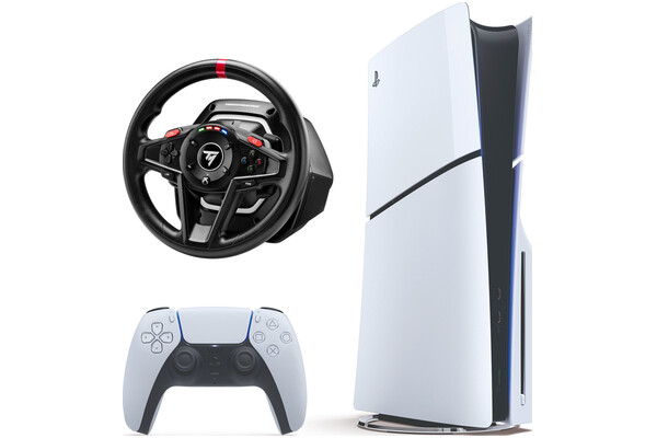 Konsola Sony PlayStation 5 Slim 1TB biało-czarny + kierownica Thrustmaster T128