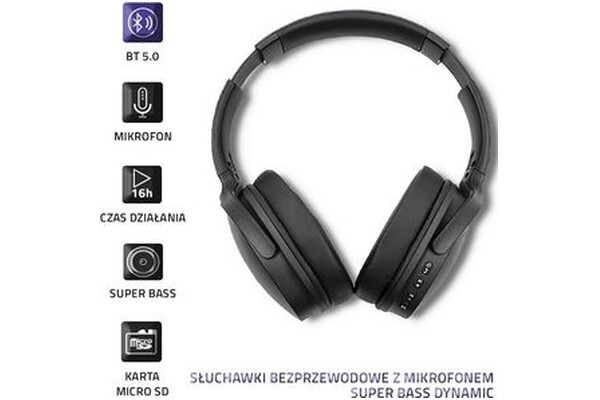 Słuchawki QOLTEC 50851 Nauszne Bezprzewodowe czarny