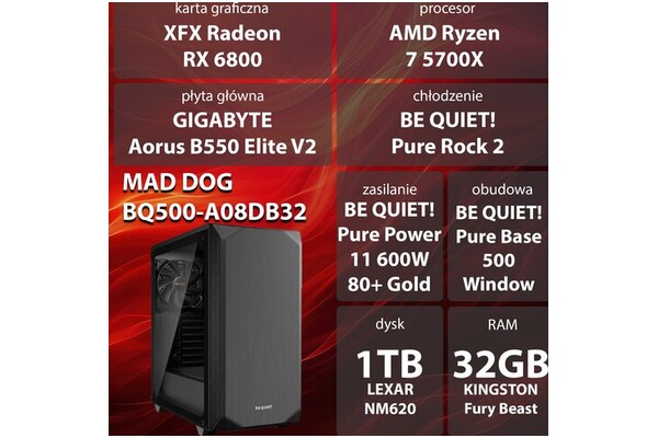 Mad Dog BQ500-A08DB32 AMD Ryzen 7 32GB DDR4 AMD Radeon RX 6800 16GB 1TB SSD brak
