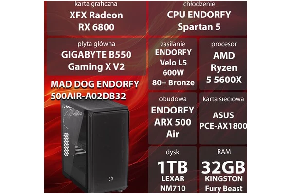 Mad Dog ENDORFY500AIR-A02DB32 AMD Ryzen 5 32GB DDR4 AMD Radeon RX 6800 16GB 1TB SSD brak
