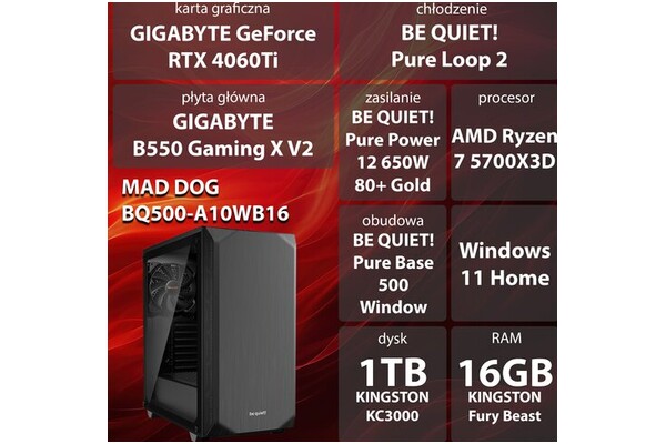 Mad Dog BQ500-A10WB16 AMD Ryzen 7 16GB DDR4 NVIDIA GeForce RTX 4060 Ti 16GB 1TB SSD Windows 11 Home
