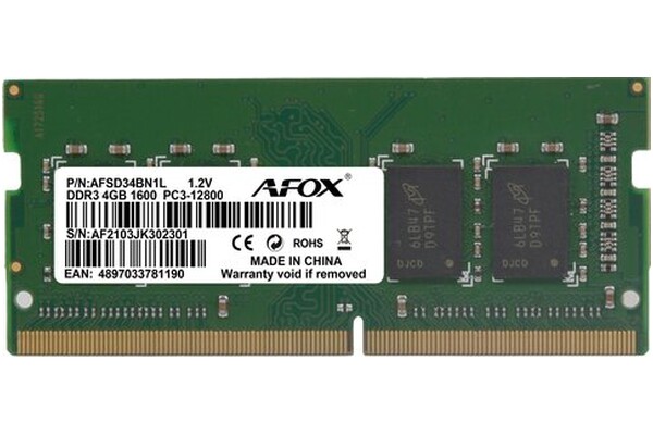 Pamięć RAM AFOX AFSD34BN1L 4GB DDR3 1600MHz 1.35V 11CL
