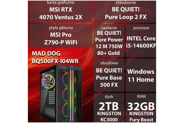 Mad Dog BQ500FX-I04WR Intel Core i5 32GB DDR5 NVIDIA GeForce RTX 4070 12GB 2TB SSD Windows 11 Home