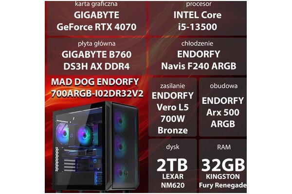 Mad Dog ENDORFY700ARGB-I02DR32V2 Intel Core i5 32GB DDR5 NVIDIA GeForce RTX 4070 12GB 2TB SSD brak