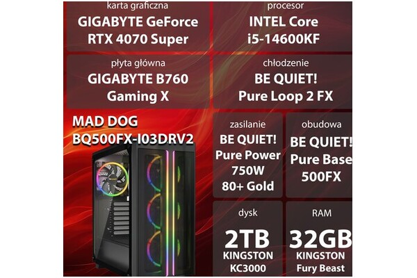 Mad Dog BQ500FX-I03DRV2 Intel Core i5 32GB DDR4 NVIDIA GeForce RTX 4070 Super 12GB 2TB SSD brak