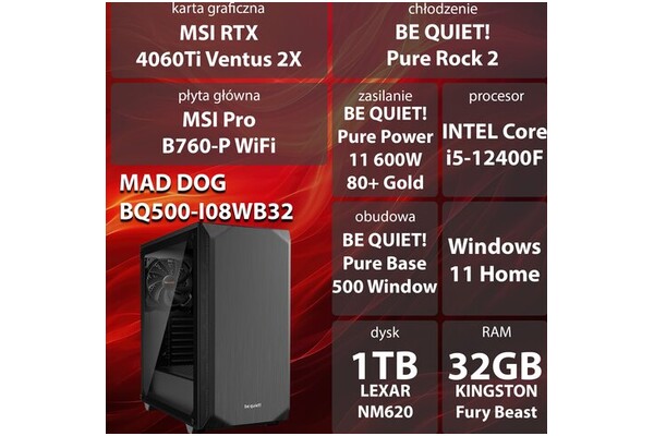 Mad Dog BQ500-I08WB32 Intel Core i5 32GB DDR4 NVIDIA GeForce RTX 4060 Ti 16GB 1TB SSD Windows 11 Home