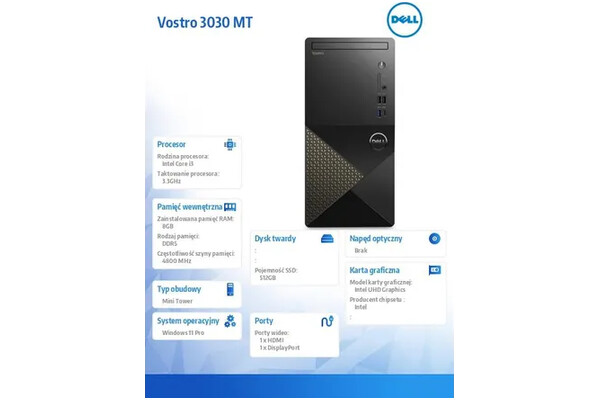 DELL Vostro 3030 Intel Core i3 8GB DDR5 500GB SSD Windows 11 Professional