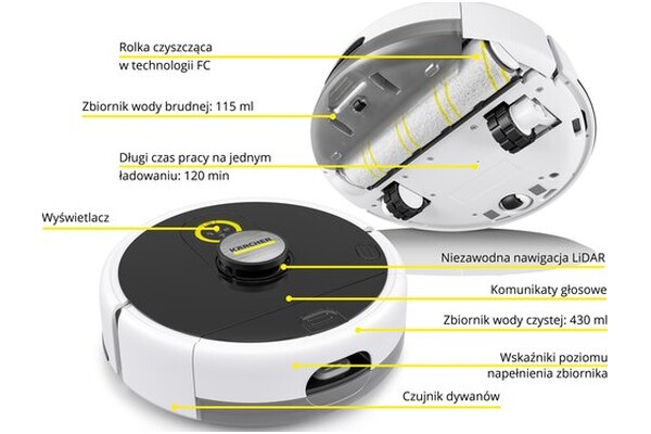 Odkurzacz Karcher RCF3 robot sprzątający z pojemnikiem biało-czarny