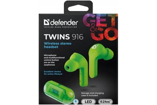 Słuchawki DEFENDER Twins 916 Douszne Bezprzewodowe zielony