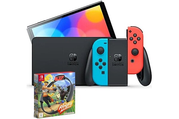Konsola Nintendo Switch OLED niebiesko-czerwony + Ring Fit Adventure