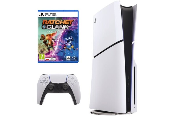 Konsola Sony PlayStation 5 Slim biało-czarny + Ratchet and Clank Rift Apart Gra PS5