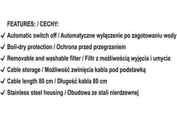 Czajnik elektryczny YATO W68172 1.8l 2200W