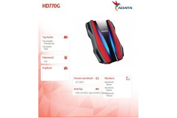 Dysk zewnętrzny HDD Adata HD770G 1TB czarno-czerwony