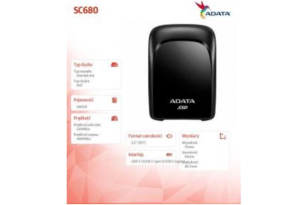 Dysk zewnętrzny SSD Adata SC680 480GB czarny