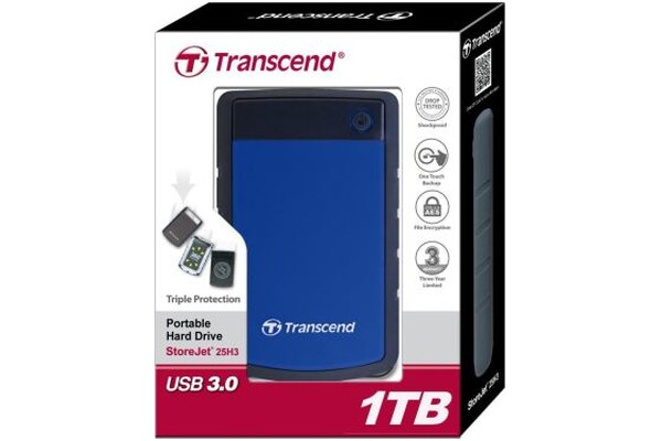 Dysk zewnętrzny HDD Transcend StoreJet 25H3B 1TB czarno-niebieski