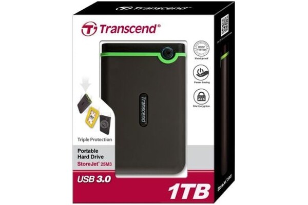 Dysk zewnętrzny HDD Transcend StoreJet 25M3 1TB czarno-zielony
