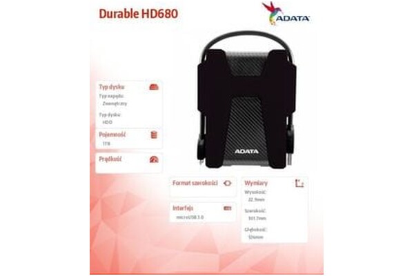 Dysk zewnętrzny HDD Adata HD680 1TB czarny
