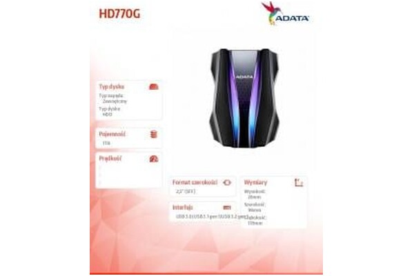Dysk zewnętrzny HDD Adata HD770G 1TB czarny