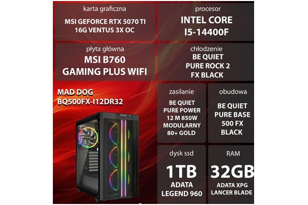 Mad Dog BQ500FX-I12DR32 Intel Core i5 32GB DDR5 NVIDIA GeForce RTX 5070 Ti 16GB 1TB SSD brak
