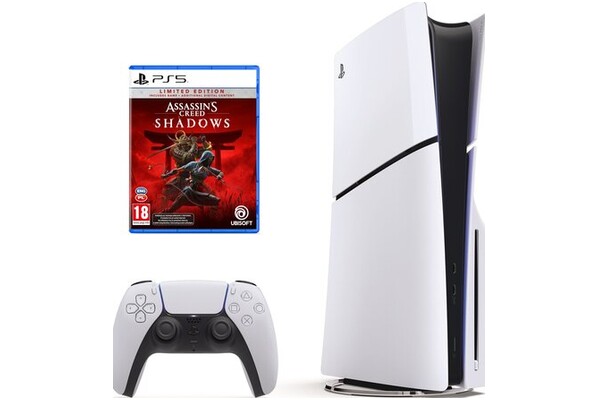 Konsola Sony PlayStation 5 Slim biało-czarny + Assassins Creed Shadows - Edycja Limitowana Gra PS5