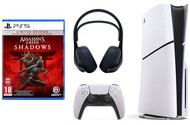 Konsola Sony PlayStation 5 Slim biało-czarny + Assassins Creed Shadows - Edycja Limitowana Gra PS5 + słuchawki SONY Bezprzewodowe