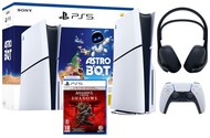 Konsola Sony PlayStation 5 Slim biało-czarny + Assassins Creed Shadows - Edycja Limitowana Gra PS5|Astro Bot + słuchawki SONY Bezprzewodowe