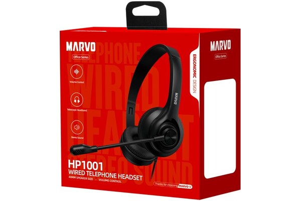 Słuchawki MARVO HP1001 Nauszne Przewodowe czarny