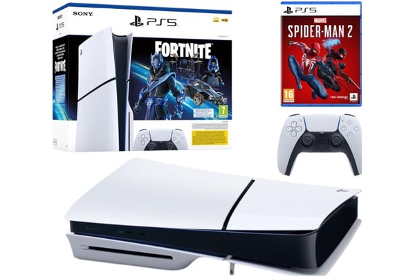 Konsola Sony PlayStation 5 Slim 1TB biało-czarny + Marvels Spider-Man 2 + pad bezprzewodowy DualSense