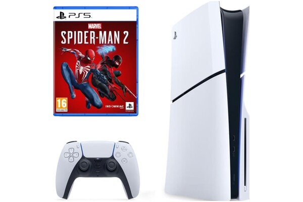 Konsola Sony PlayStation 5 Slim 1TB biało-czarny + Marvels Spider-Man 2 + pad bezprzewodowy DualSense