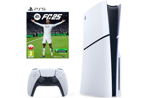 Konsola Sony PlayStation 5 Slim 1TB biało-czarny + EA Sports FC 25 + pad bezprzewodowy DualSense