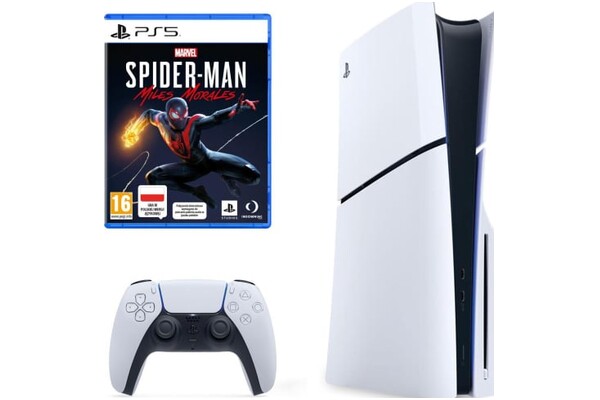 Konsola Sony PlayStation 5 Slim 1TB biało-czarny + Marvels Spider-Man Miles Morales + pad bezprzewodowy DualSense