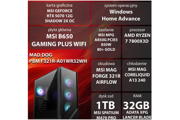 Mad Dog F321R-A01WR32WH AMD Ryzen 7 32GB DDR5 NVIDIA GeForce RTX 5070 12GB 1TB SSD Windows 11 Home