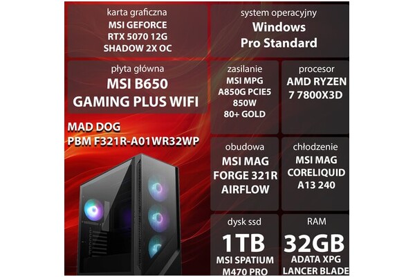 Mad Dog F321R-A01WR32WP AMD Ryzen 7 32GB DDR5 NVIDIA GeForce RTX 5070 12GB 1TB SSD Windows 11 Professional
