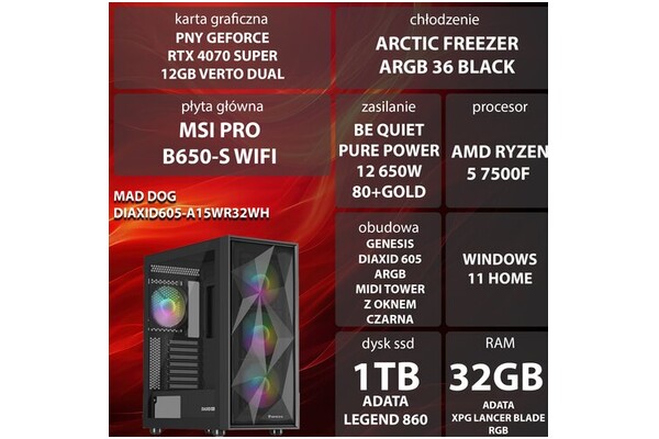 Mad Dog DIAXID605-A15WR32WH AMD Ryzen 5 32GB DDR5 NVIDIA GeForce RTX 4070 Super 12GB 1TB SSD Windows 11 Home