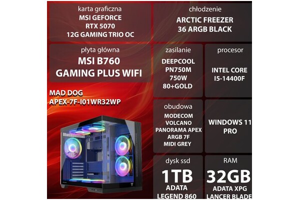 Mad Dog F-I01WR32WP Intel Core i5 32GB DDR5 NVIDIA GeForce RTX 5070 12GB 1TB SSD Windows 11 Professional