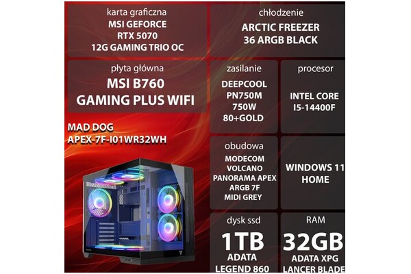 Mad Dog F-I01WR32WH Intel Core i5 32GB DDR5 NVIDIA GeForce RTX 5070 12GB 1TB SSD Windows 11 Home
