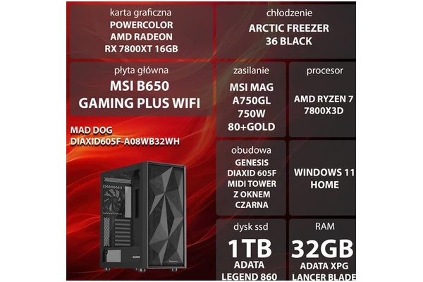 Mad Dog DIAXID605F-A08WB32WH AMD Ryzen 7 32GB DDR5 AMD Radeon RX 7800 XT 16GB 1TB SSD Windows 11 Home
